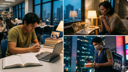 Different Filipinos across age groups and life stages, showing that loneliness can affect many people.